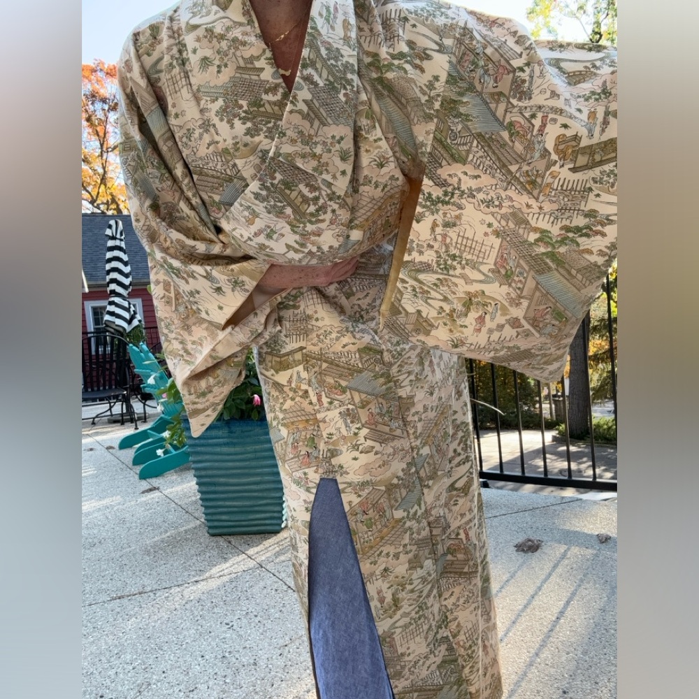 Vintage hand sewn‎ silk kimono robe OS